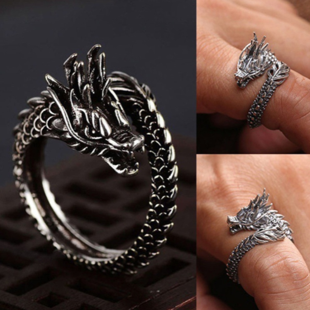 Dragon Ring Adjustable Vintage Silver